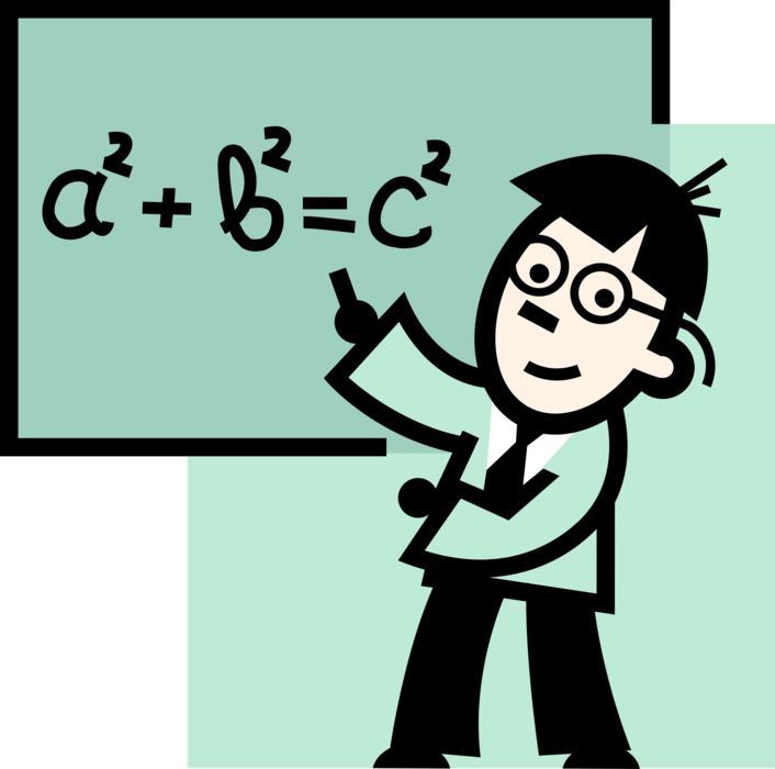 Vector Illustration of Math Teacher Teaching Mathematics in School Classroom