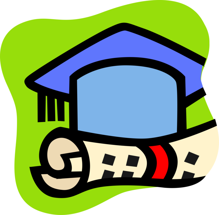 Vector Illustration of High School, College and University Graduation Graduate's Mortarboard Cap and Diploma Degree