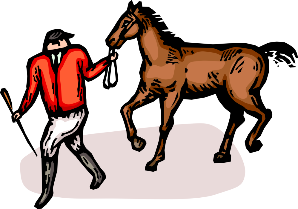 Vector Illustration of Equestrian Rider Walks with Horse