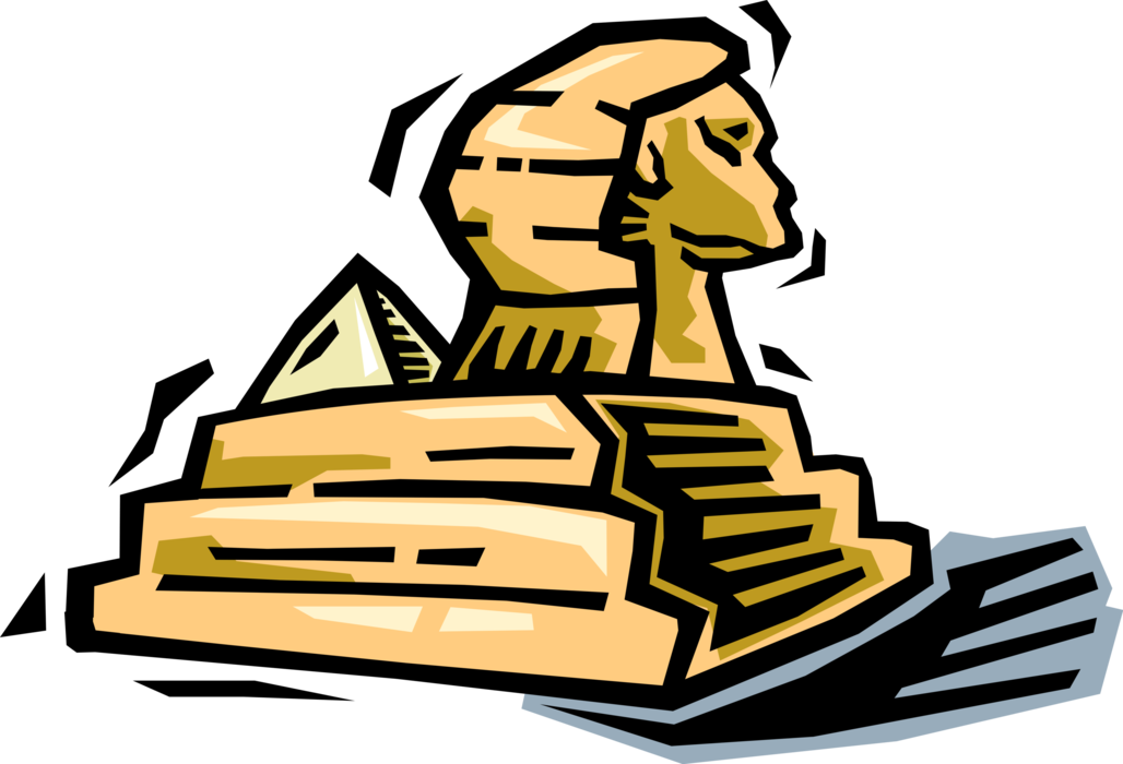 Vector Illustration of Ancient Egyptian Great Sphinx of Giza with Ancient Egyptian Pyramids of Giza, Cairo, Egypt