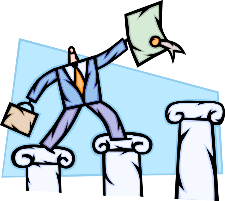 Vector Illustration of Businessman Climbs Pedestal Steps to Business Success with New Business Contract
