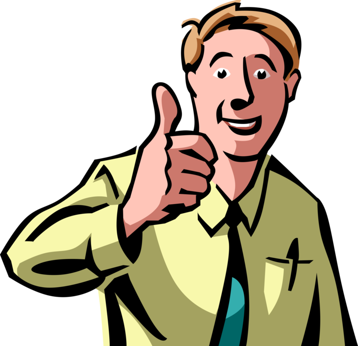 Vector Illustration of Businessman Gives Thumbs Up or Thumbs-Up Nonverbal Communication Hand Gesture for Approval