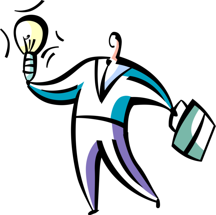Vector Illustration of Ingenious Businessman with Electric Light Bulb Symbol of Invention, Innovation, and Good Ideas