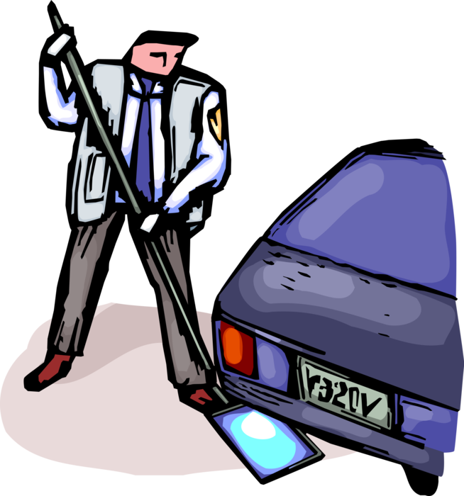Vector Illustration of Homeland Security Border Services Law Enforcement Check for Contraband Under Motor Vehicle