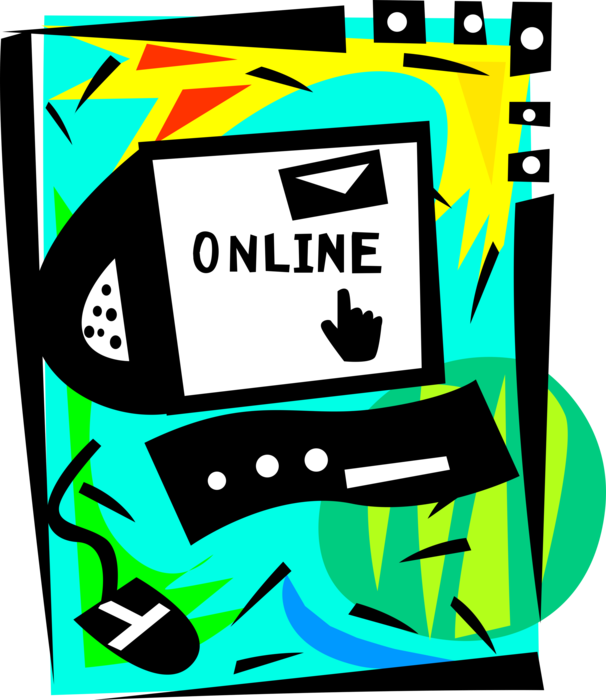 Vector Illustration of Accessing Information Technology with Online Internet Computer Search