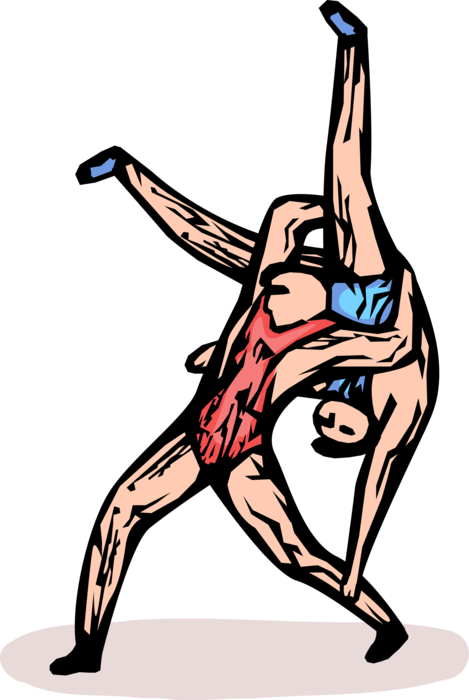 Vector Illustration of Wrestlers Wrestle During Competitive Wrestling Match