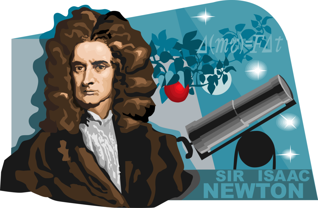 Vector Illustration of Sir Isaac Newton, English Mathematician, Astronomer, and Physicist Formulated Laws of Motion