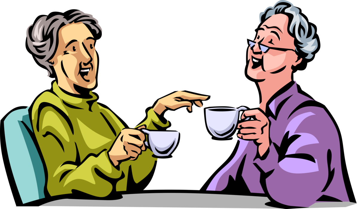Vector Illustration of Retired Elderly Senior Citizens Enjoy Coffee Talk Gossip and Conversation