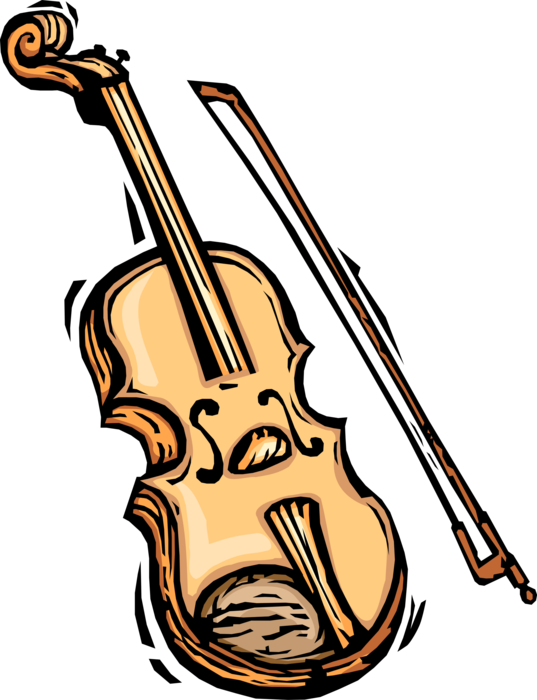 Vector Illustration of Fiddle Violin Stringed Musical Instrument with Bow