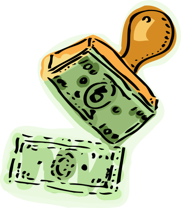 Vector Illustration of Rubber Stamp Imprints Dates, Standard Designations or Notices with Dollar Bill