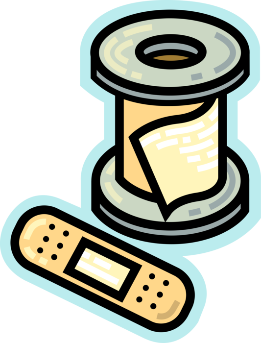 Vector Illustration of Band-Aid Bandage with Roll of Gauze Dressing 