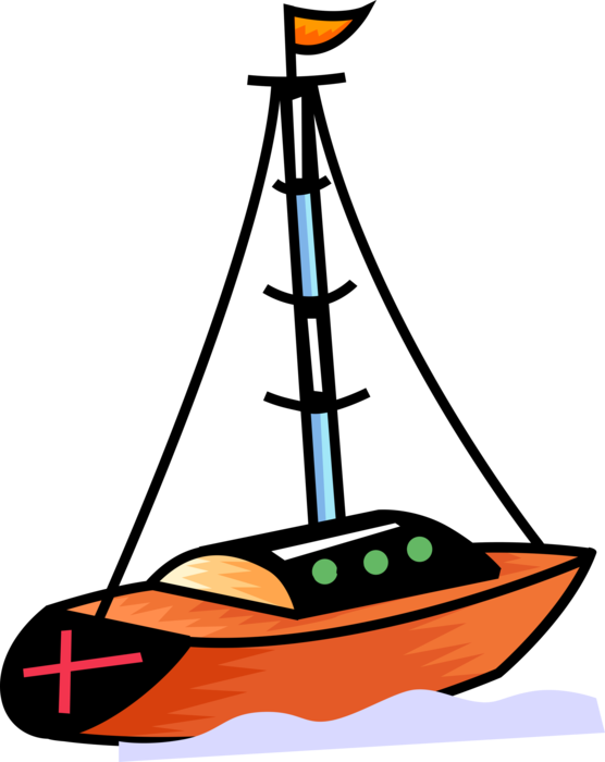 Vector Illustration of Sailboat Sailing Vessel Watercraft Under Sail on Ocean Waves