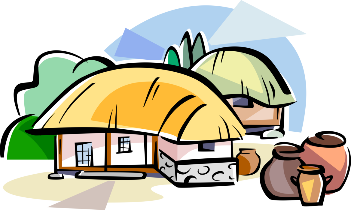 Vector Illustration of Traditional Korean Choga House with Thatched Roof