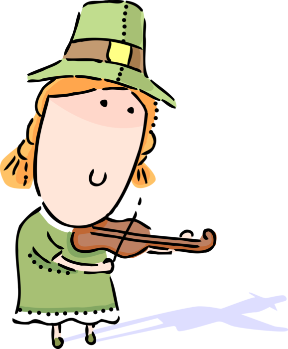 Vector Illustration of St Patrick's Day Irish Leprechaun Fairy in Irish Folklore Plays Fiddle Violin Musical Instrument