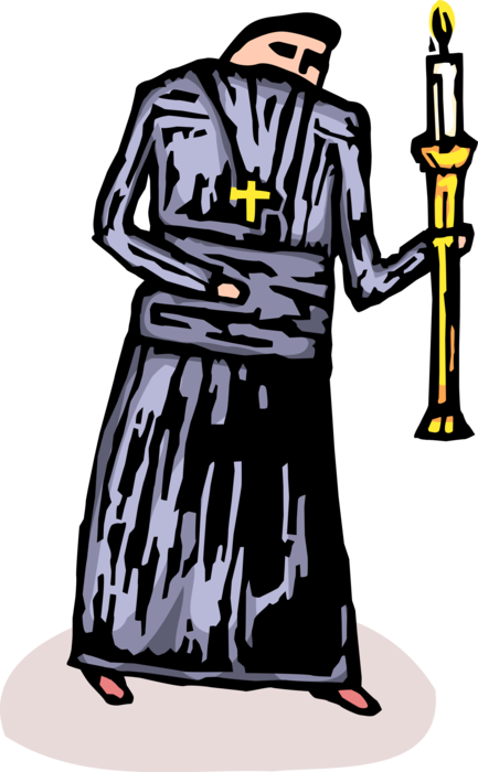 Vector Illustration of Christian Priest or Deacon Carries Candle for Religious Service in Church