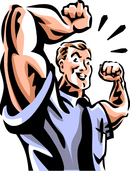 Vector Illustration of Businessman Strongman Bodybuilder Displays Muscle Strength