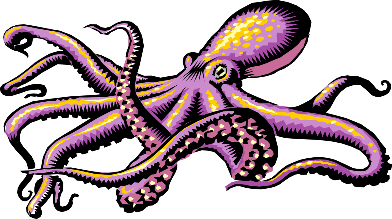 Vector Illustration of Giant Octopus Cephalopod Mollusc or Mollusk Sea Monster Kraken