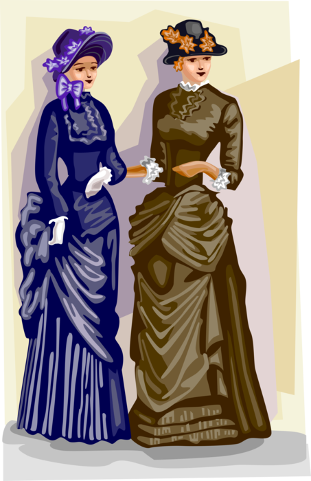 Vector Illustration of 19th Century Victorian Era Women's Fashion Garment Dresses