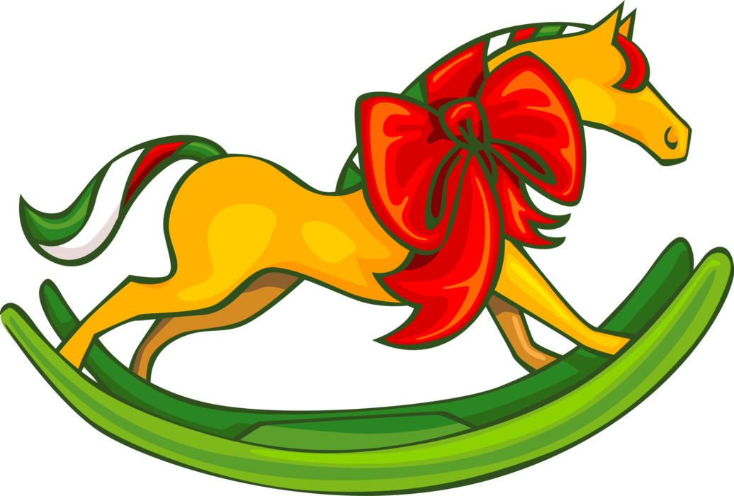 Vector Illustration of Child's Rocking Horse Toy Christmas Present with Ribbon Bow