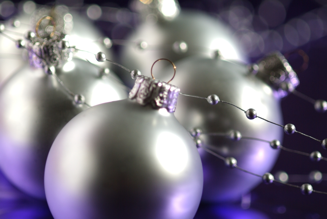 Christmas Ornaments: Silver Balls and Beads on Purple