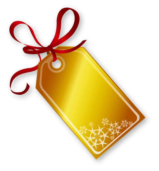Golden Christmas Tag with red ribbon