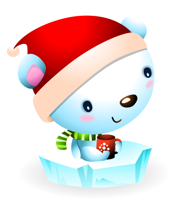Baby Polar Bear on a ice floe with Santa hat 