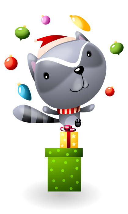 Juggling Christmas Ornaments baby Raccoon