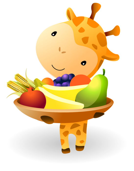 Kwanzaa Baby Giraffe holding a Mazao - Fruits and Vegetables