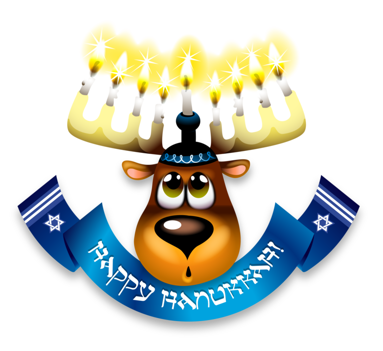 Moose Head with Menorah and Happy Hanukkah Banner