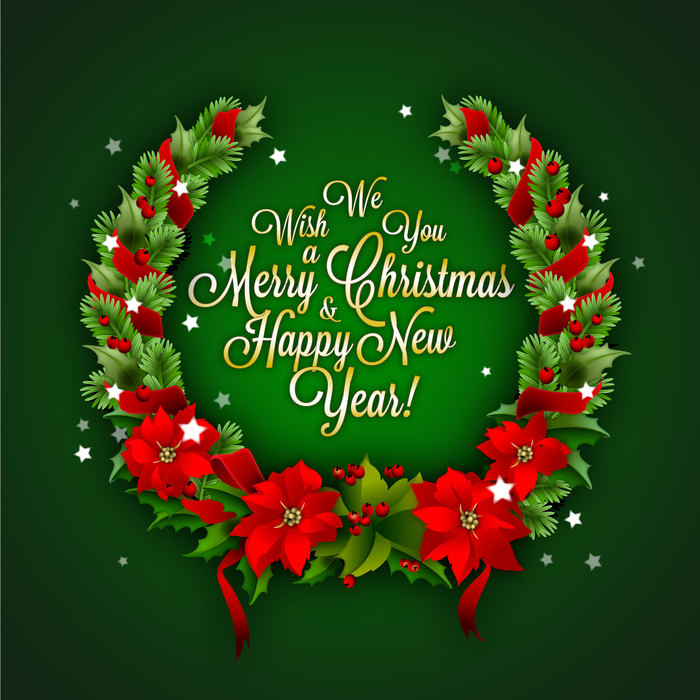Wreath with wishes for Merry Christmas & Happy New Year