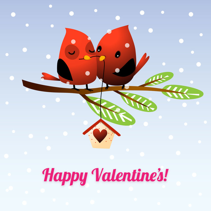 Valentine's Day Love Birds Snuggle on Branch Vector Illustration