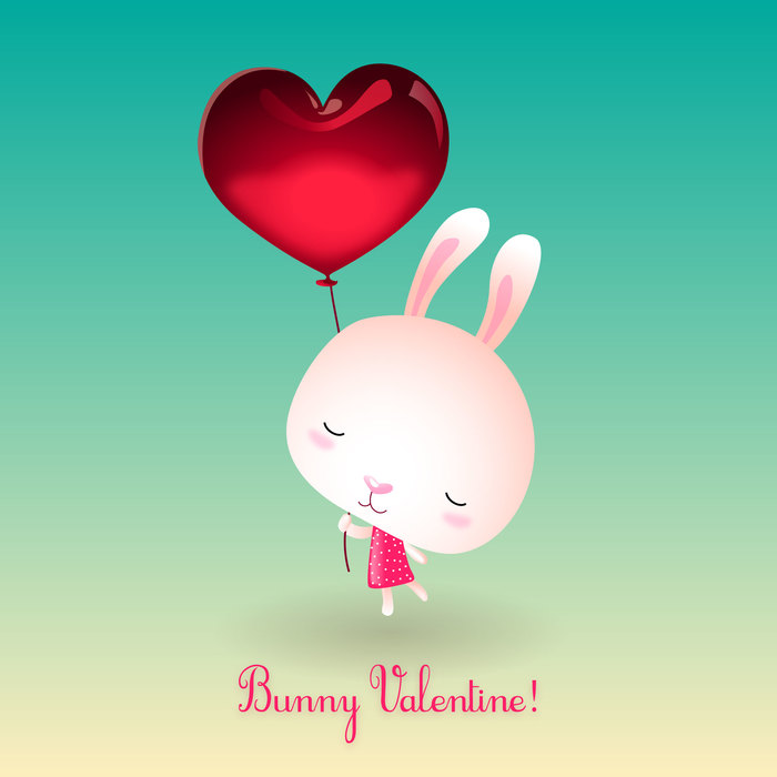 Valentine's Day Bunny Valentine with Heart Balloon Vector Illustration
