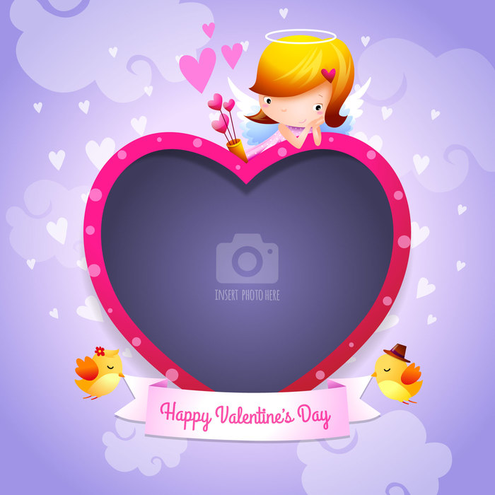 Valentine's Day Happy Valentine's Day Cupid Angel with Heart-Shaped Photo Frame

