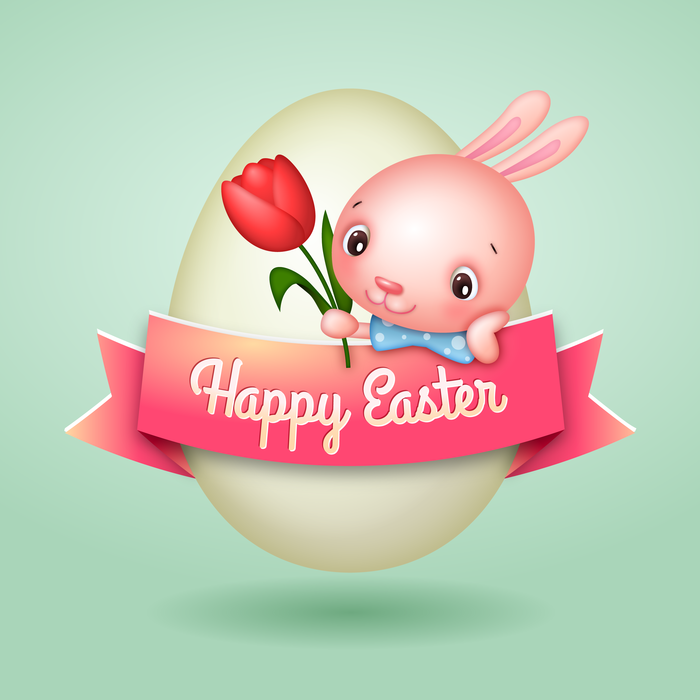 Happy Easter Egg Banner with  Bunny and Tulip Vector Illustration
