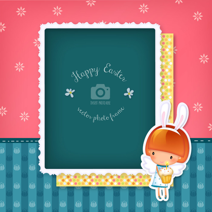 Happy Easter Decorative Vector Photo Frame Greeting Card
