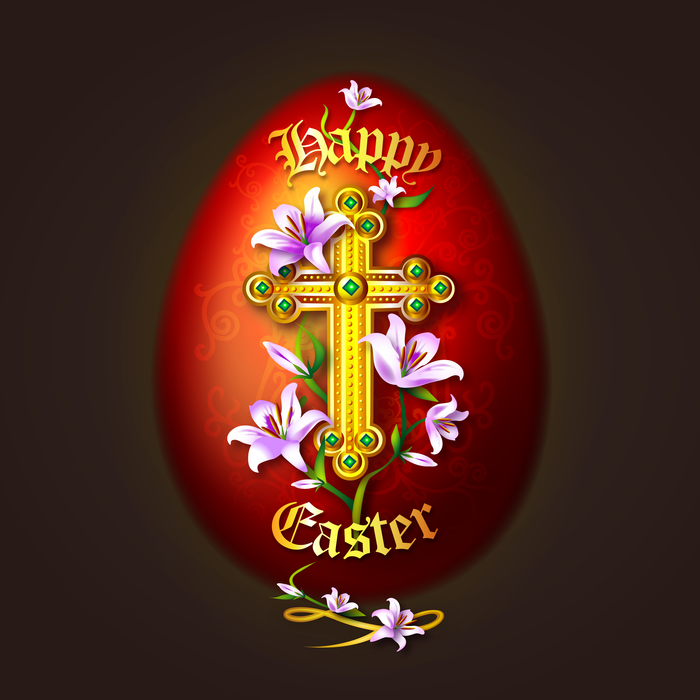 Pascal Easter Egg with Cross and Lilies Vector Illustration
