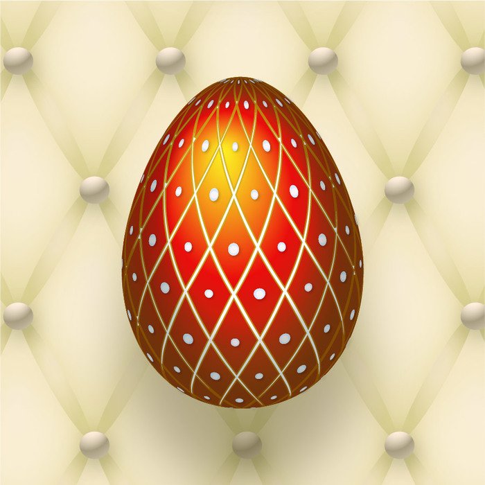 Faberge Style Regal Red Easter Egg on Royal Upholstery Vector Background Illustration