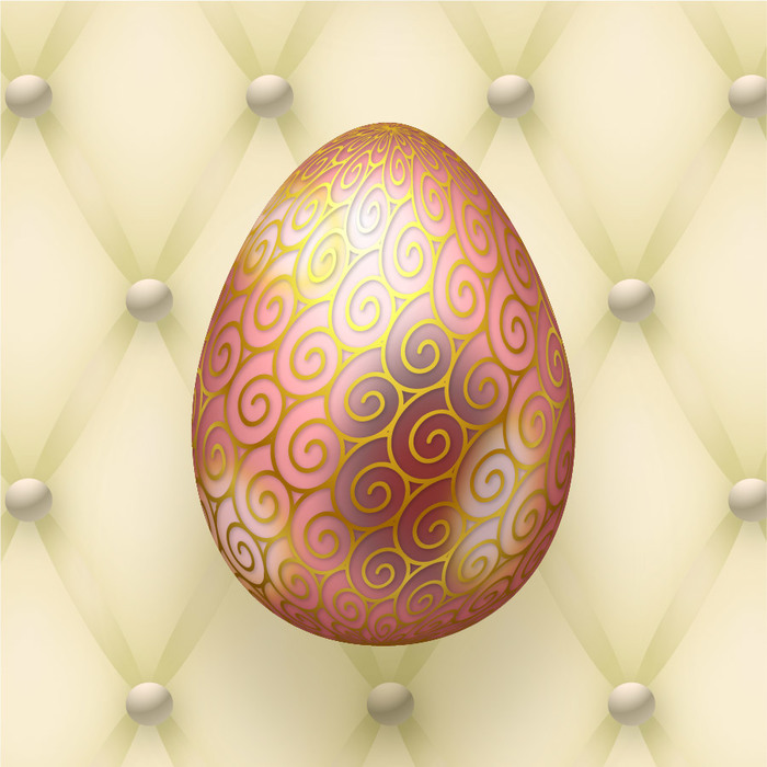 Faberge Style Pink & Gold Regal Easter Egg on Royal Upholstery Vector Background Illustration
