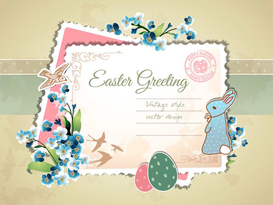 Vintage Easter Greeting Postcard Design Vector Illustration
