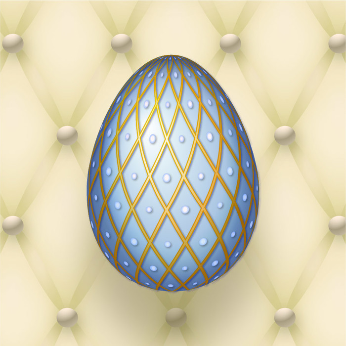 Faberge Style Blue Regal Easter Egg on Royal Upholstery Vector Background Illustration