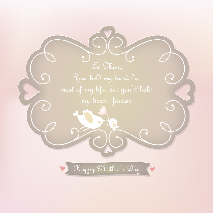 Happy Mother's Day Emblem with Hearts and Birds Vector Illustration
