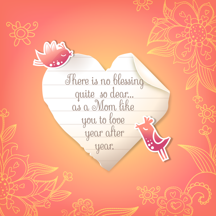 Happy Mother's Day Heart with Birds and Floral Embellishments Vector Illustration
