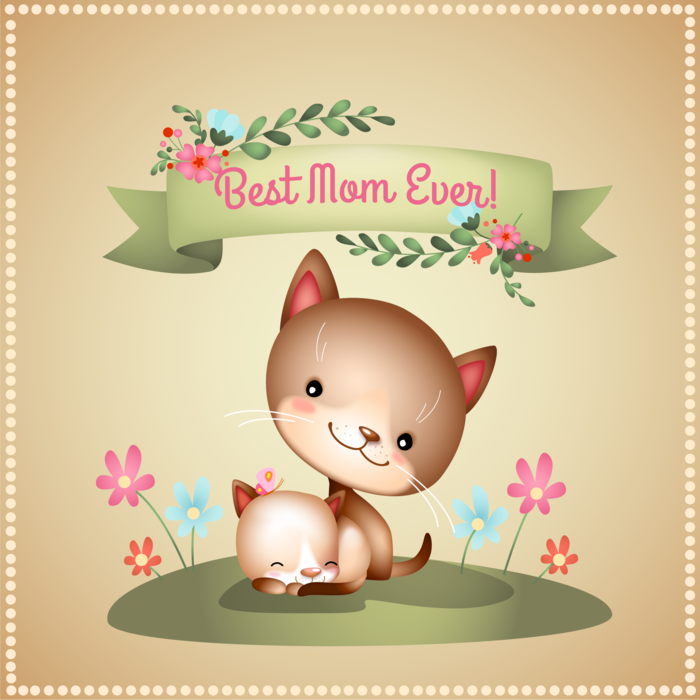 Best Mom Ever Happy Mother's Day Kittens Vector Illustration

