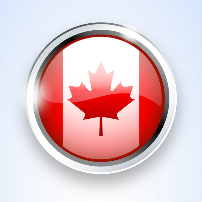Happy Canada Day Shiny Button with Maple Leaf Flag