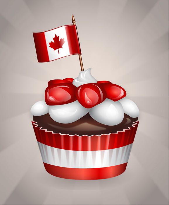 Red & White Happy Canada Day Cupcake with Flag