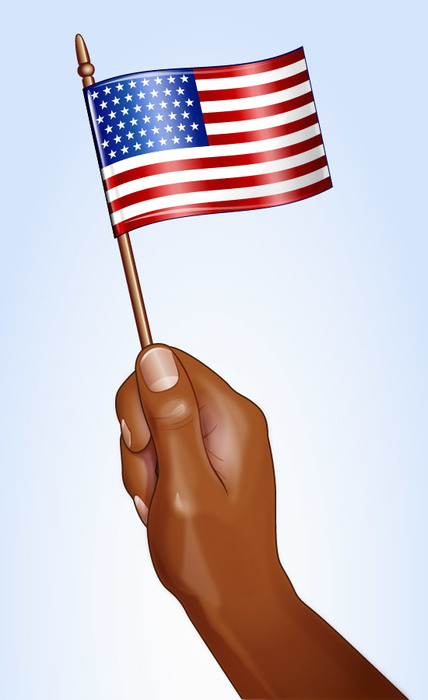 Happy 4th of July American Independence Day Celebration African American Hand waving a Flag
