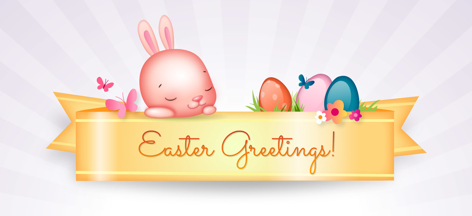Easter Greetings Bunny with Easter Egss Banner Vector Illustration