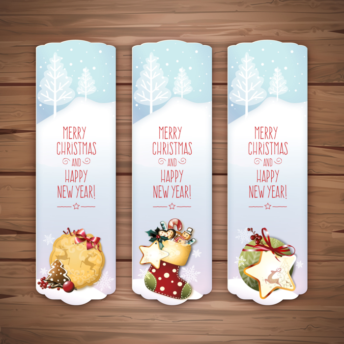 Three Christmas Banners with Merry Christmas Notes