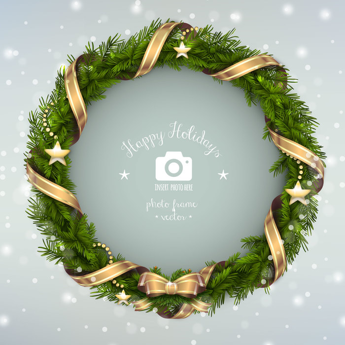 Christmas Wreath with Ribbons and a Bow Photo Frame